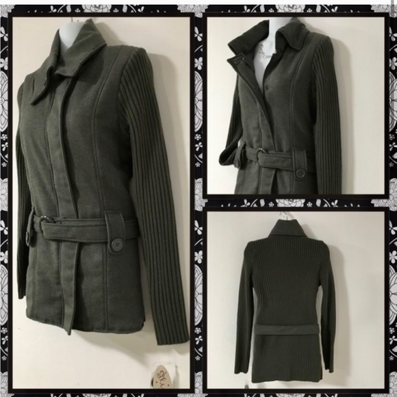NWT- Grey cable knit sweater jacket w. belt - Picture 2 of 3